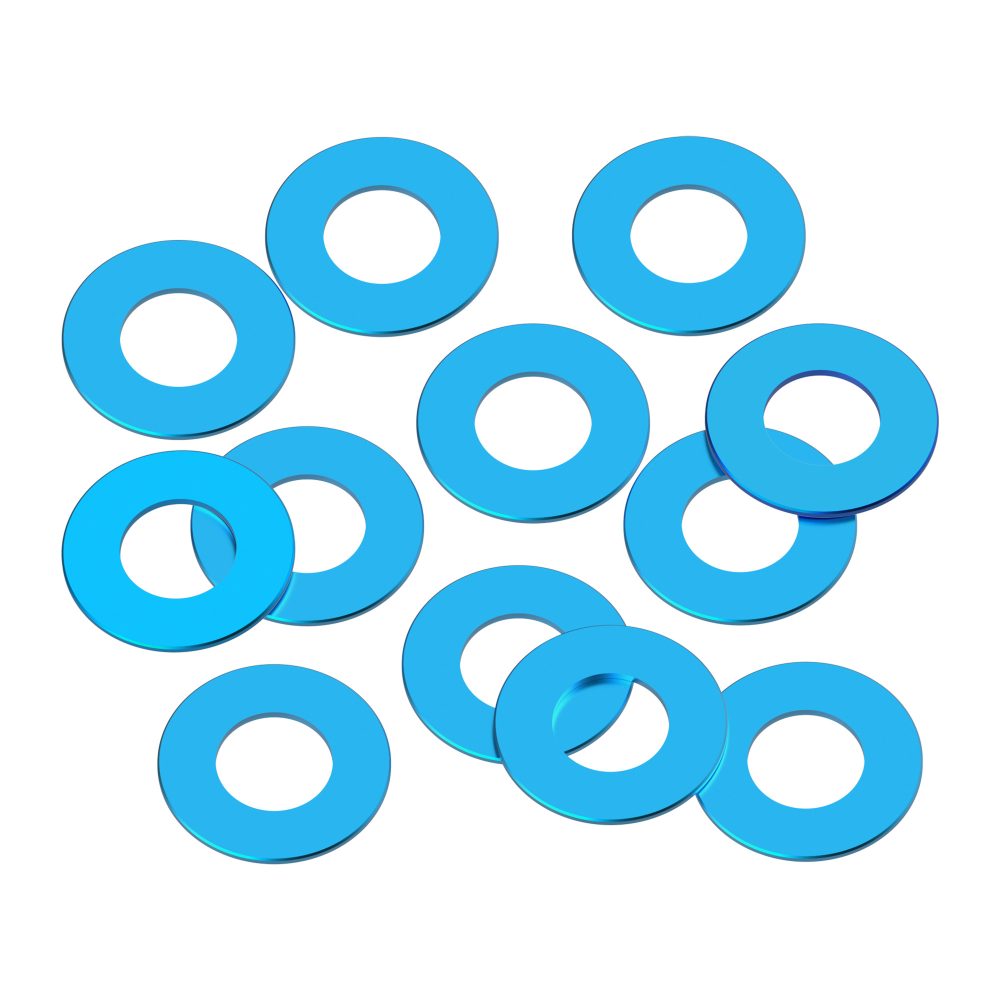 3x6x0.25mm Precision aluminium Shims - Bright Blue - 12pcs