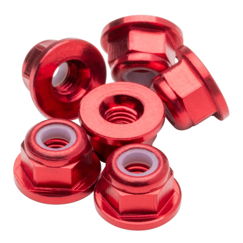 M3 Flanged aluminium Locknuts - Red - 6pcs