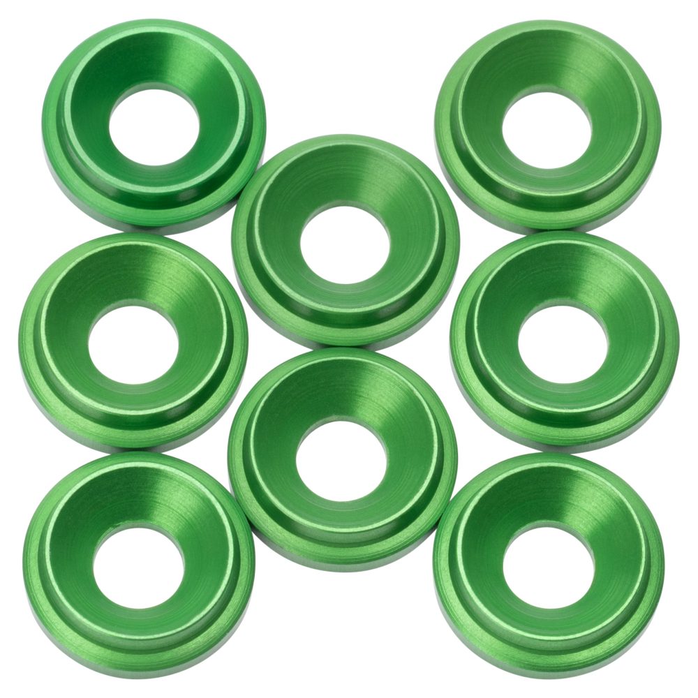Premium LowPro 7075 alloy M3 Countersunk Washers - Green - 8pcs