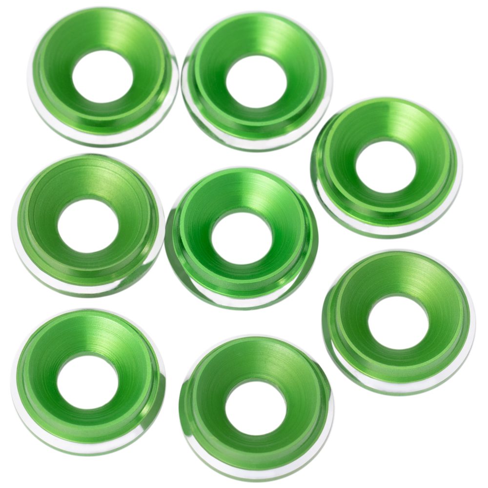 Premium LowPro 7075 alloy M3 Countersunk Washers - Green Shine - 8pcs