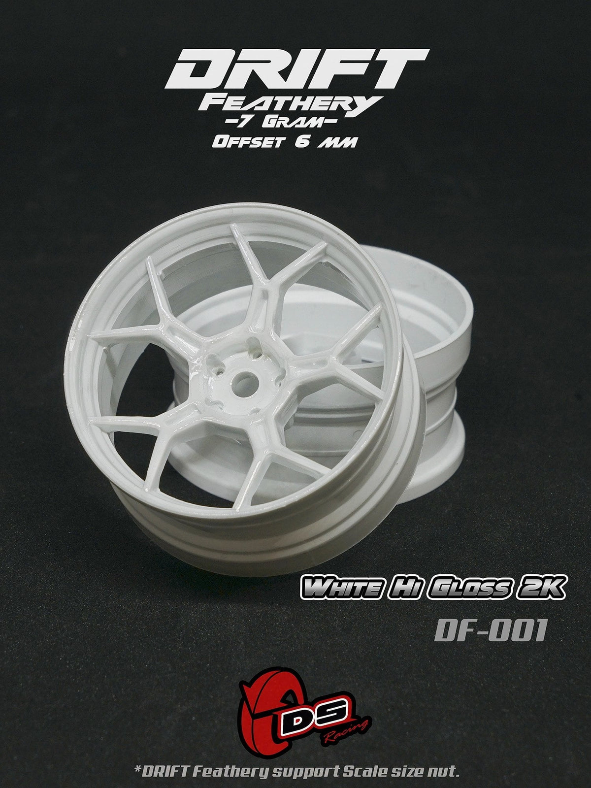 DS Racing Drift Feathery Wheel (2pcs) White Hi Gloss 2K +6mm offset - DF-001