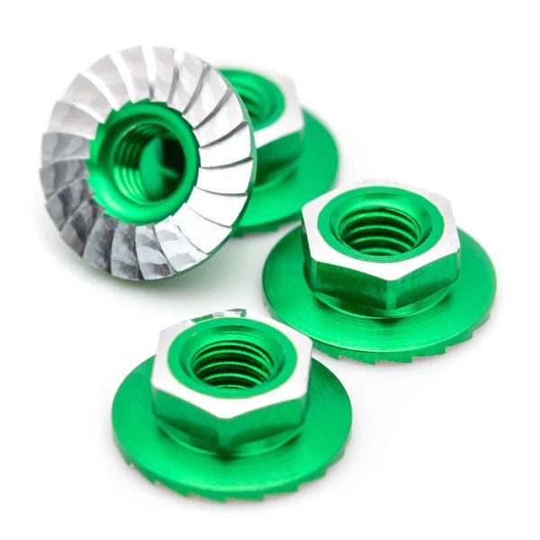 1Up Racing - Lockdown 7075 aluminium M4 flanged and serrated  wheel nuts - Green (4)