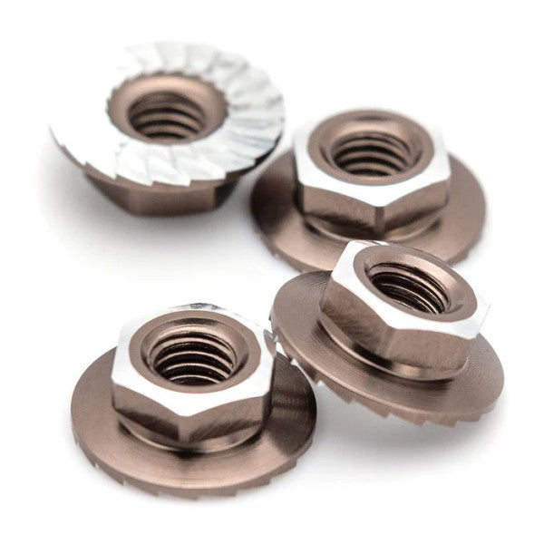 1Up Racing - Lockdown 7075 aluminium M4 flanged and serrated  wheel nuts - Gun Metal (4)