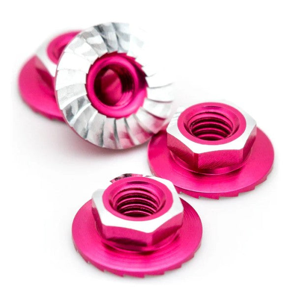 1Up Racing - Lockdown 7075 aluminium M4 flanged and serrated  wheel nuts - Hot Pink (4)