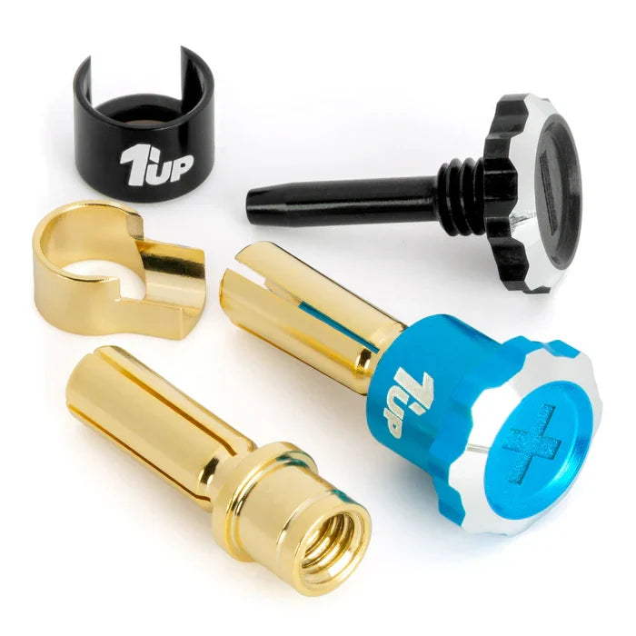 1Up Lockdown adjustable bullet plugs - 4mm - brite blue/black (pr)