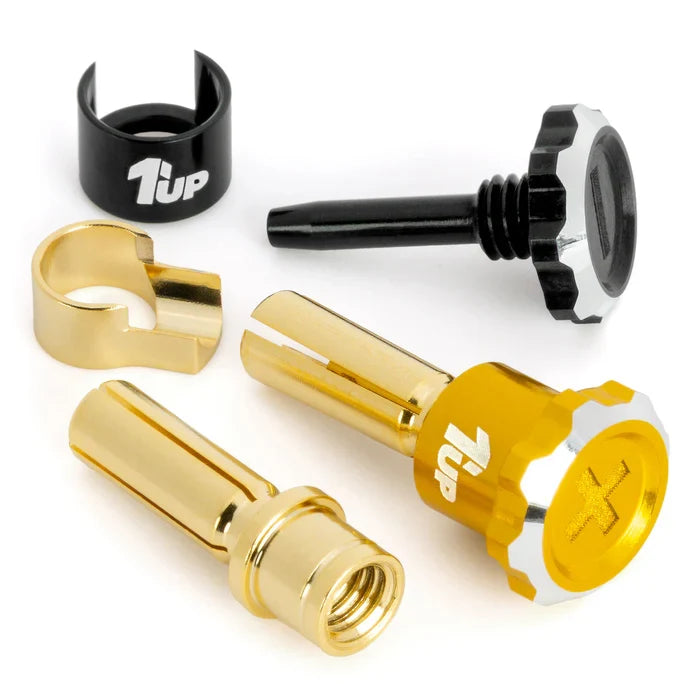 1Up Lockdown adjustable bullet plugs - 4mm - gold/black (pr)