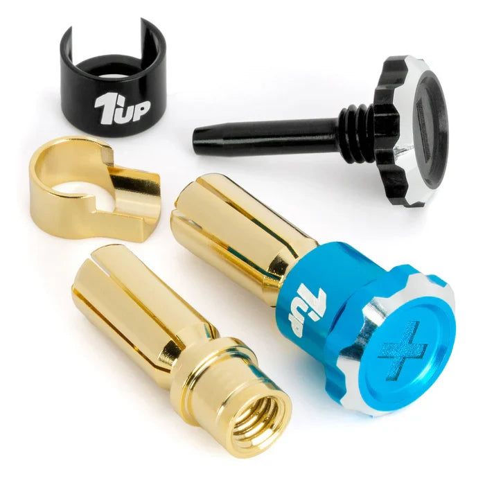 1Up Lockdown adjustable bullet plugs - 5mm - brite blue/black (pr)
