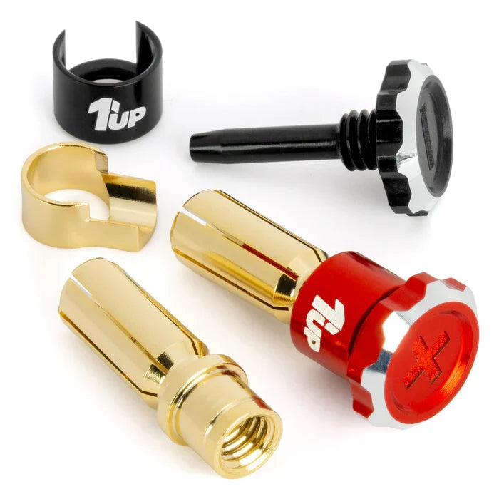 1Up Lockdown adjustable bullet plugs - 5mm - red/black (pr)