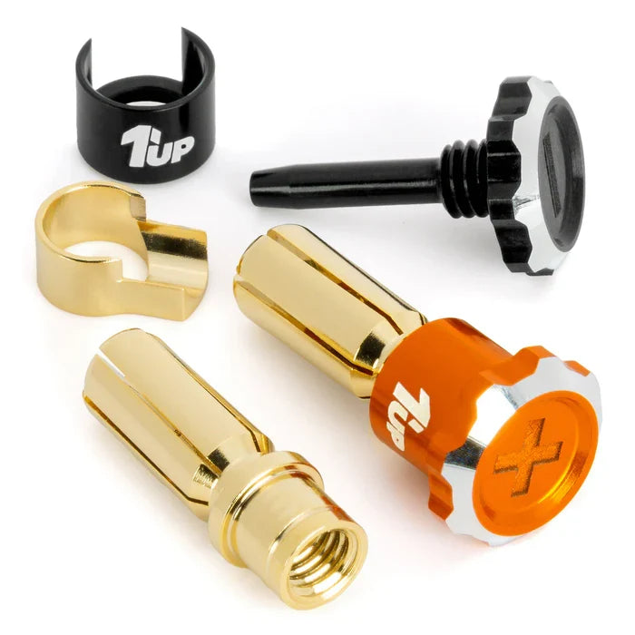 1Up Lockdown adjustable bullet plugs - 5mm - orange/black (pr)