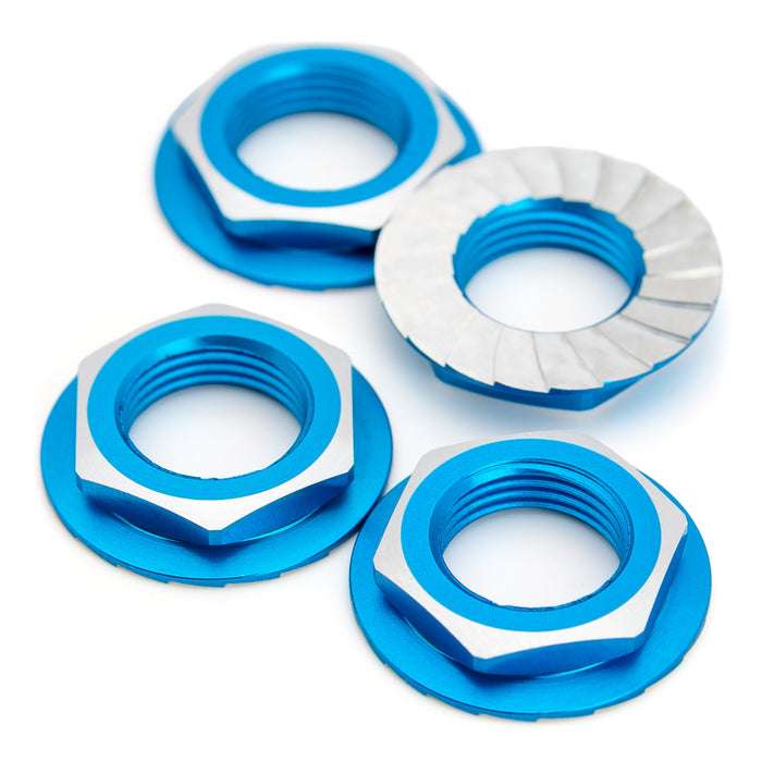 1Up Lockdown 7075 17mm aluminium serrated wheel nuts - Bright Blue (4 pcs)