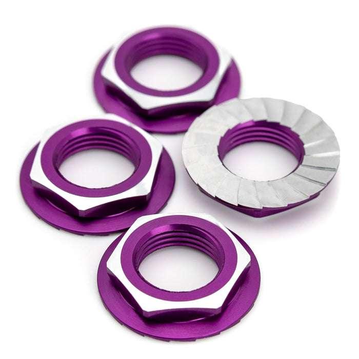 1Up Lockdown 7075 17mm aluminium serrated wheel nuts - Purple (4 pcs)