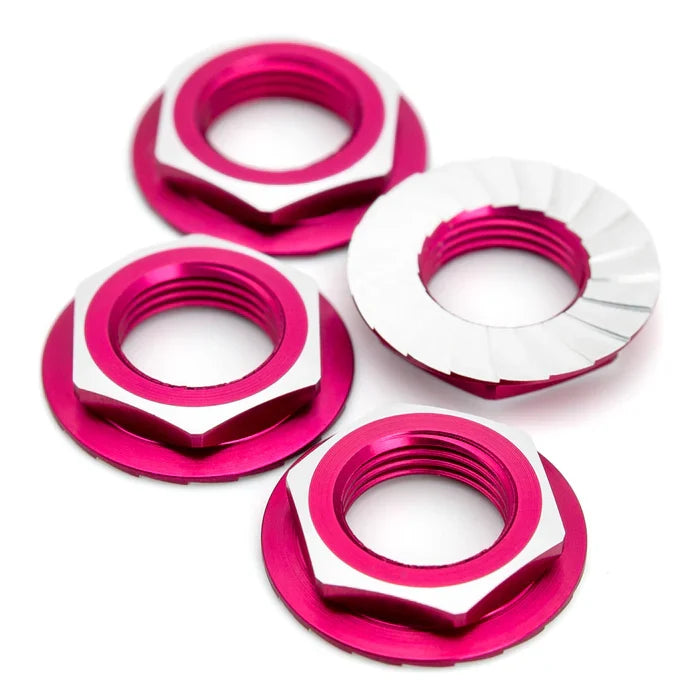 1Up Lockdown 7075 17mm aluminium serrated wheel nuts - Hot Pink (4 pcs)