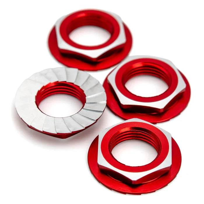 1Up Lockdown 7075 17mm aluminium serrated wheel nuts - Red (4 pcs)
