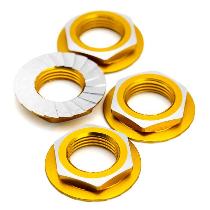 1Up Lockdown 7075 17mm aluminium serrated wheel nuts - Gold (4 pcs)