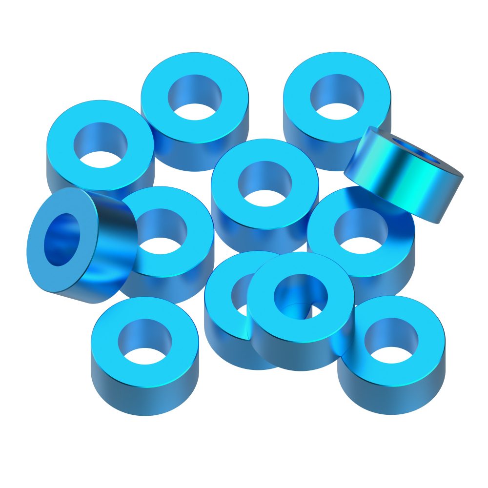 3x6x1.5mm Precision aluminium Shims - Bright Blue - 12pcs