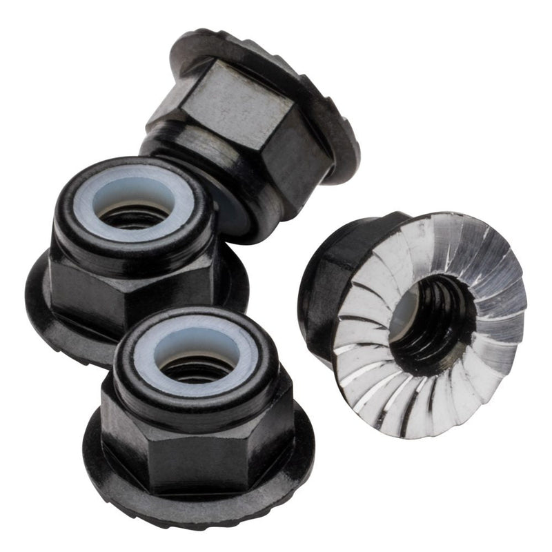 M4 Flanged & Serrated Premium aluminium Locknuts - Black - 4pcs