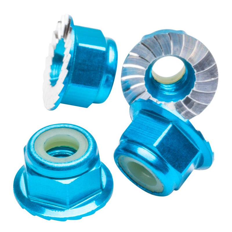 M4 Flanged & Serrated aluminium Locknuts - Bright Blue - 4pcs