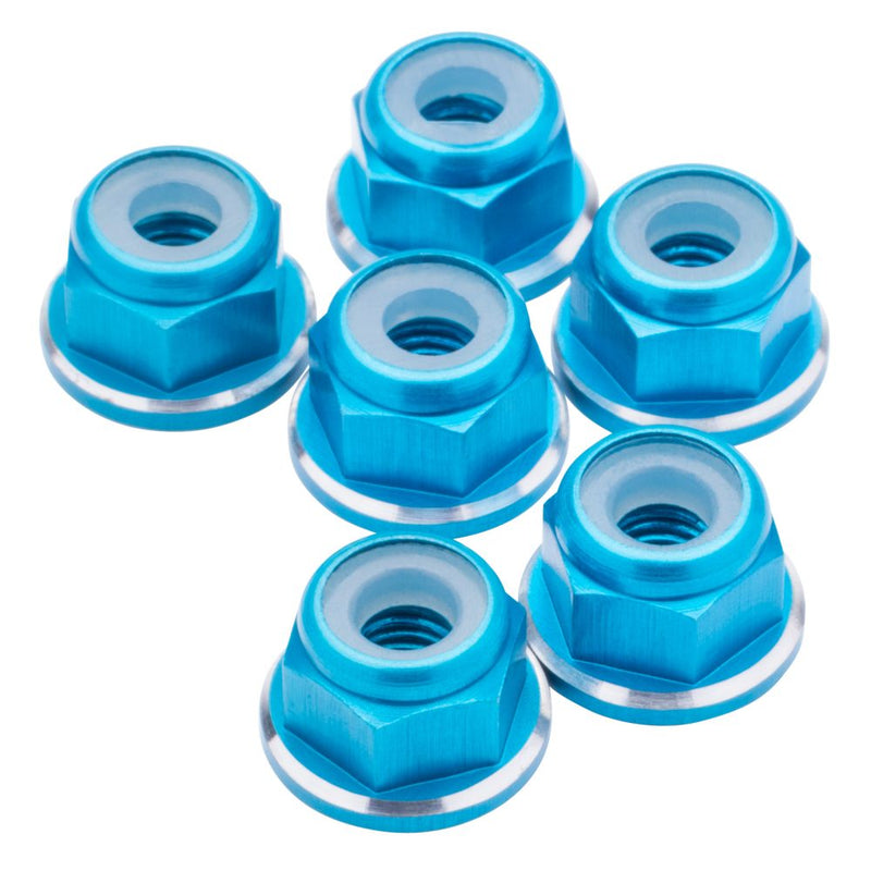 M3 Flanged aluminium Locknuts - Bright Blue Shine - 6pcs