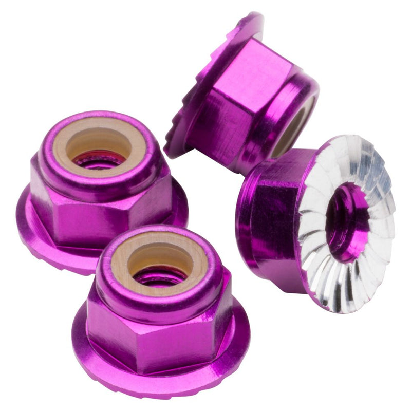 M4 Flanged & Serrated aluminium Locknuts - Purple - 4pcs