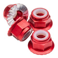 M4 Flanged & Serrated aluminium Locknuts - Red - 4pcs