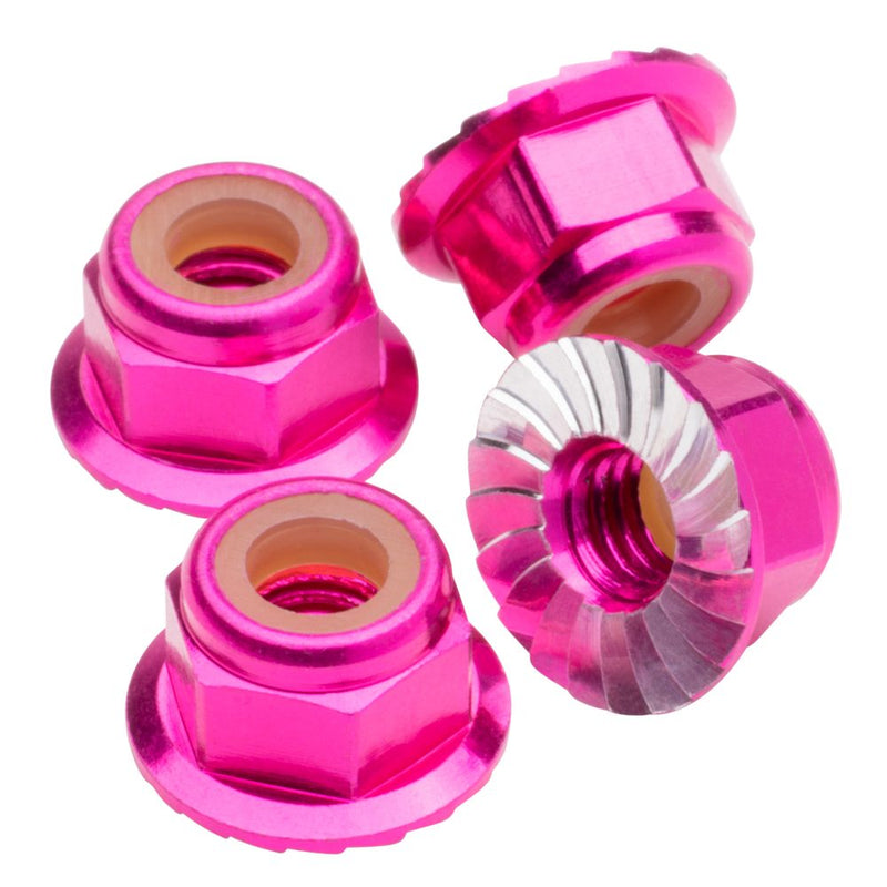 M4 Flanged & Serrated aluminium Locknuts - Pink - 4pcs