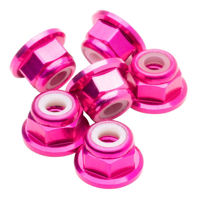 M3 Flanged aluminium Locknuts - Pink - 6pcs