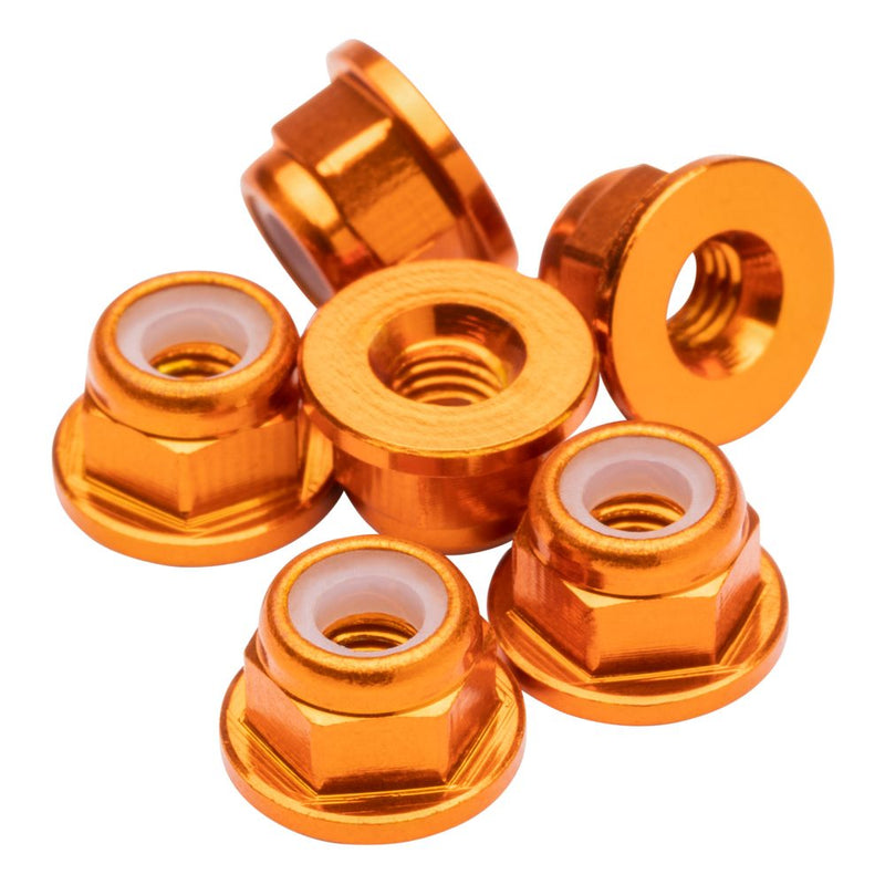 M3 Flanged aluminium Locknuts - Orange - 6pcs