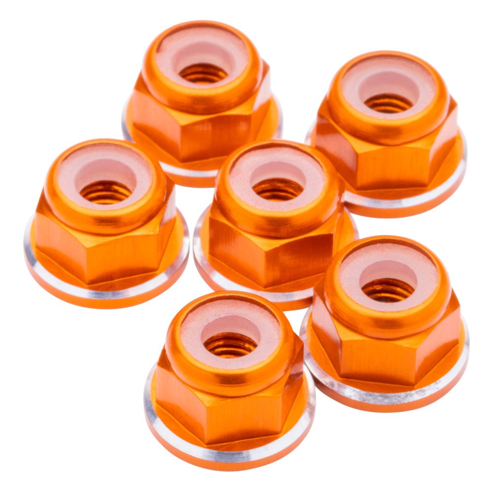 1Up 7075 M3 aluminium flanged locknuts - Orange - 8pcs