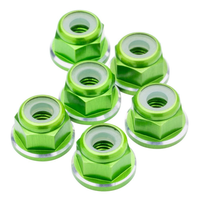 M3 Flanged aluminium Locknuts -  Green Shine - 6pcs