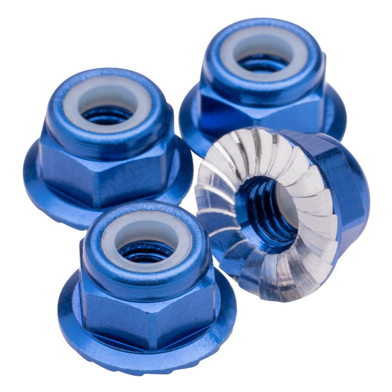 M4 Flanged & Serrated aluminium Locknuts - Dark Blue- 4pcs