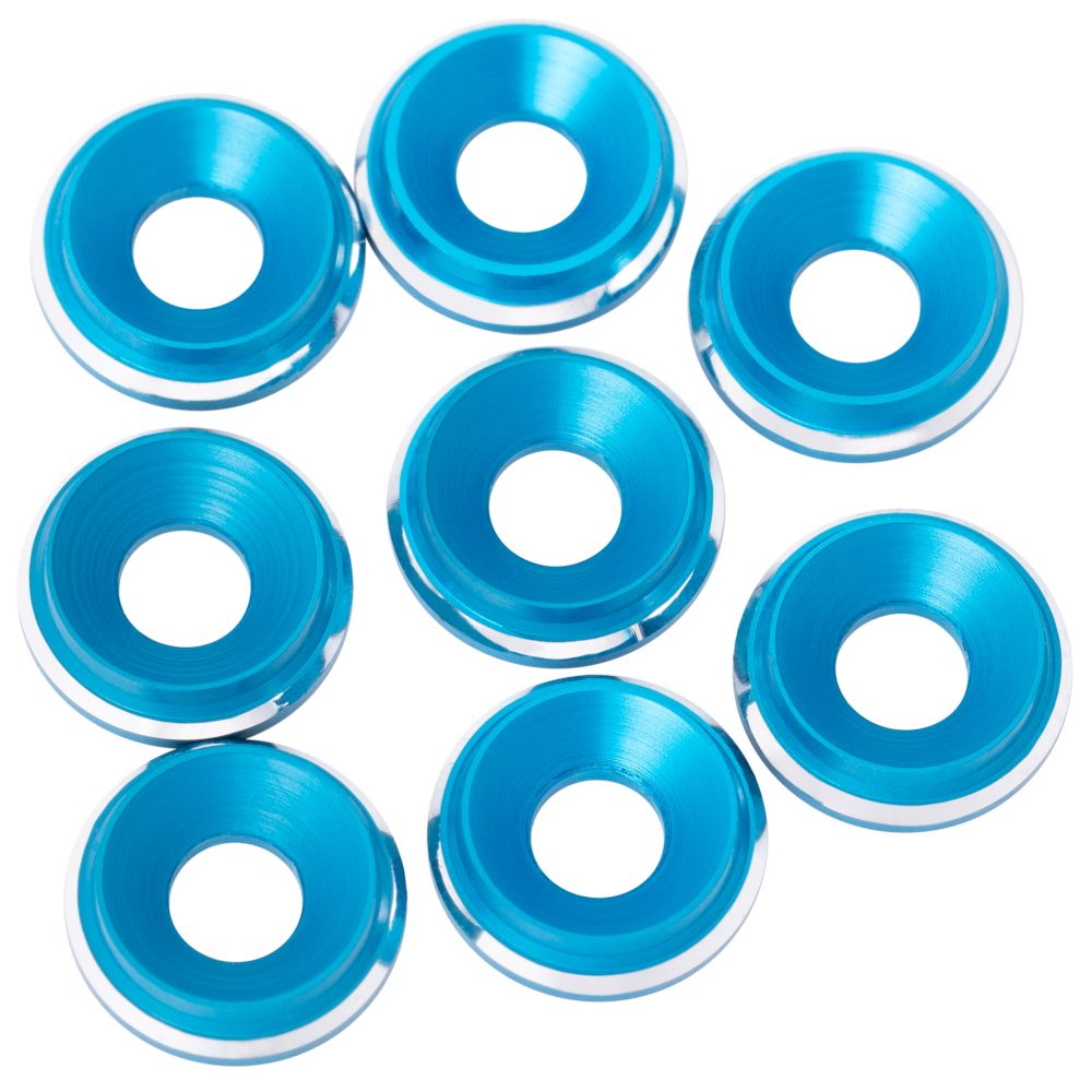 Premium LowPro 7075 alloy M3 Countersunk Washers - Brite Blue Shine - 8pcs