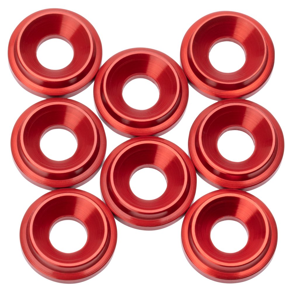 Premium LowPro 7075 alloy M3 Countersunk Washers - Red - 8pcs