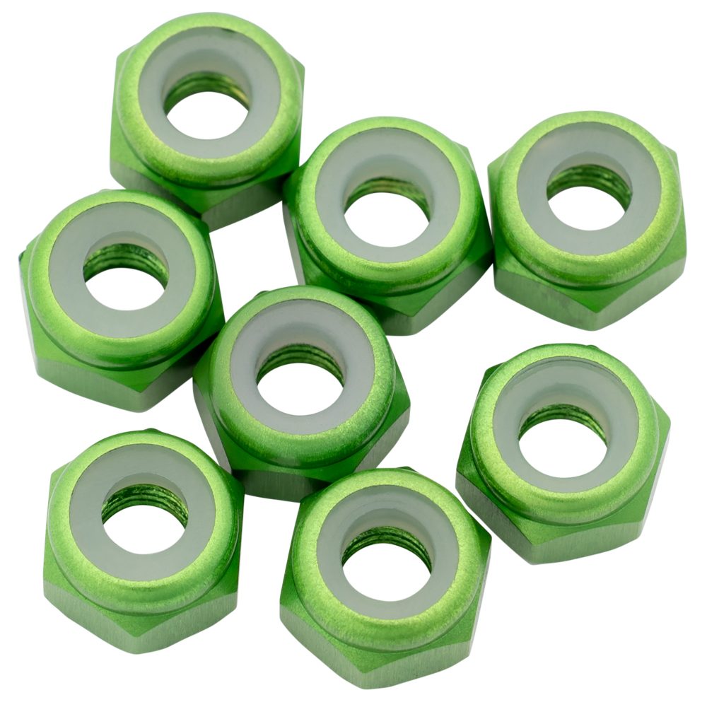 1Up 7075 M3 aluminium locknuts - Green - 8pcs