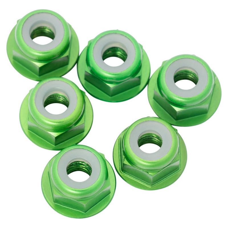 1Up 7075 M3 aluminium flanged locknuts - Green - 8pcs