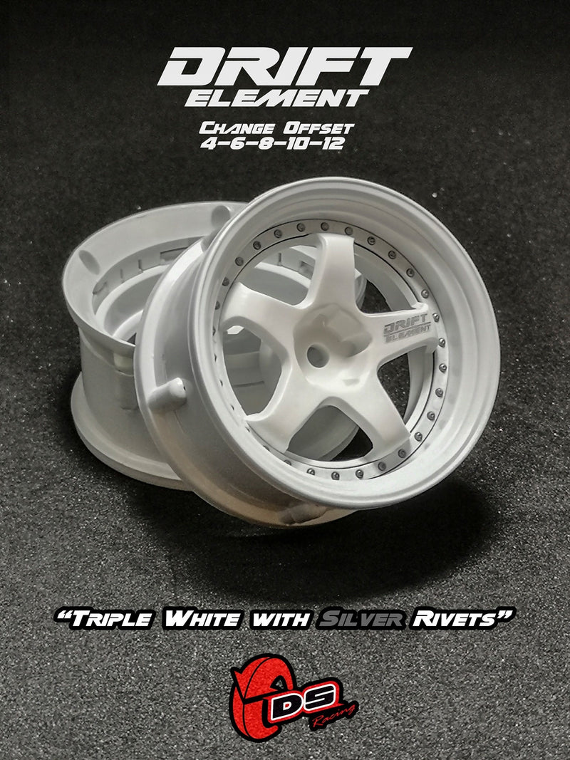 DS Racing Drift Element 5 Spoke (Triple White w/Silver Rivets) (2) DE-003