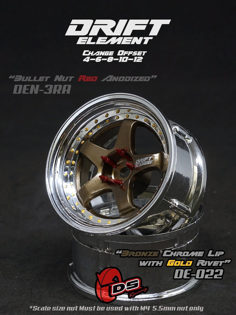 DS Racing Drift Element Adjustable Offset Rim 2 pcs Bronze Chrome Lip with Gold Rivets - DE-022