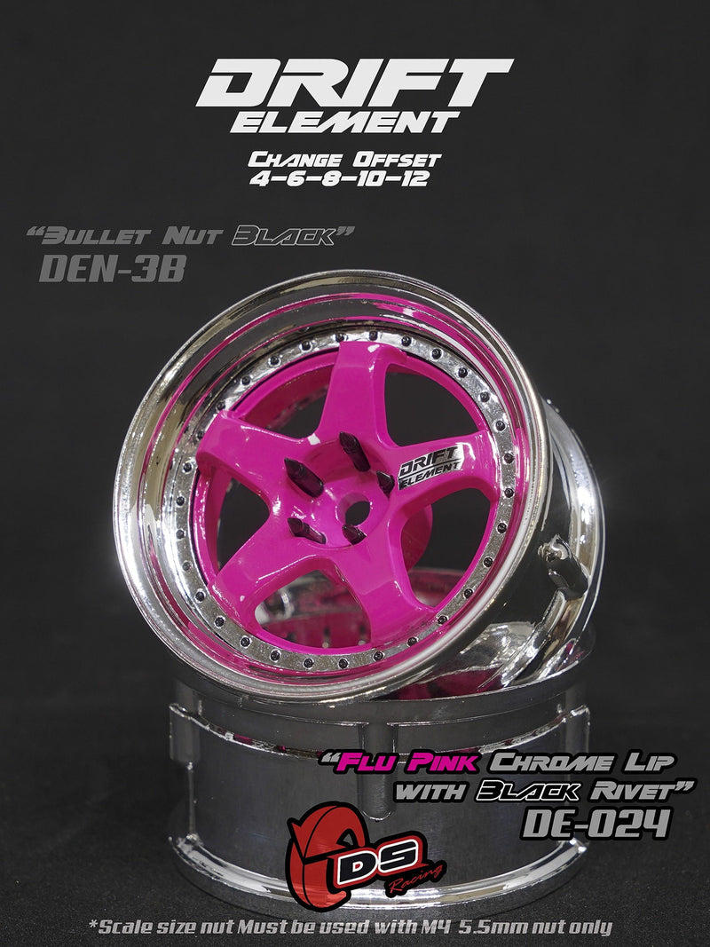 DS Racing Drift Element 5 Spoke (Pink Face/Chrome Lip/Black Rivets) DE-024