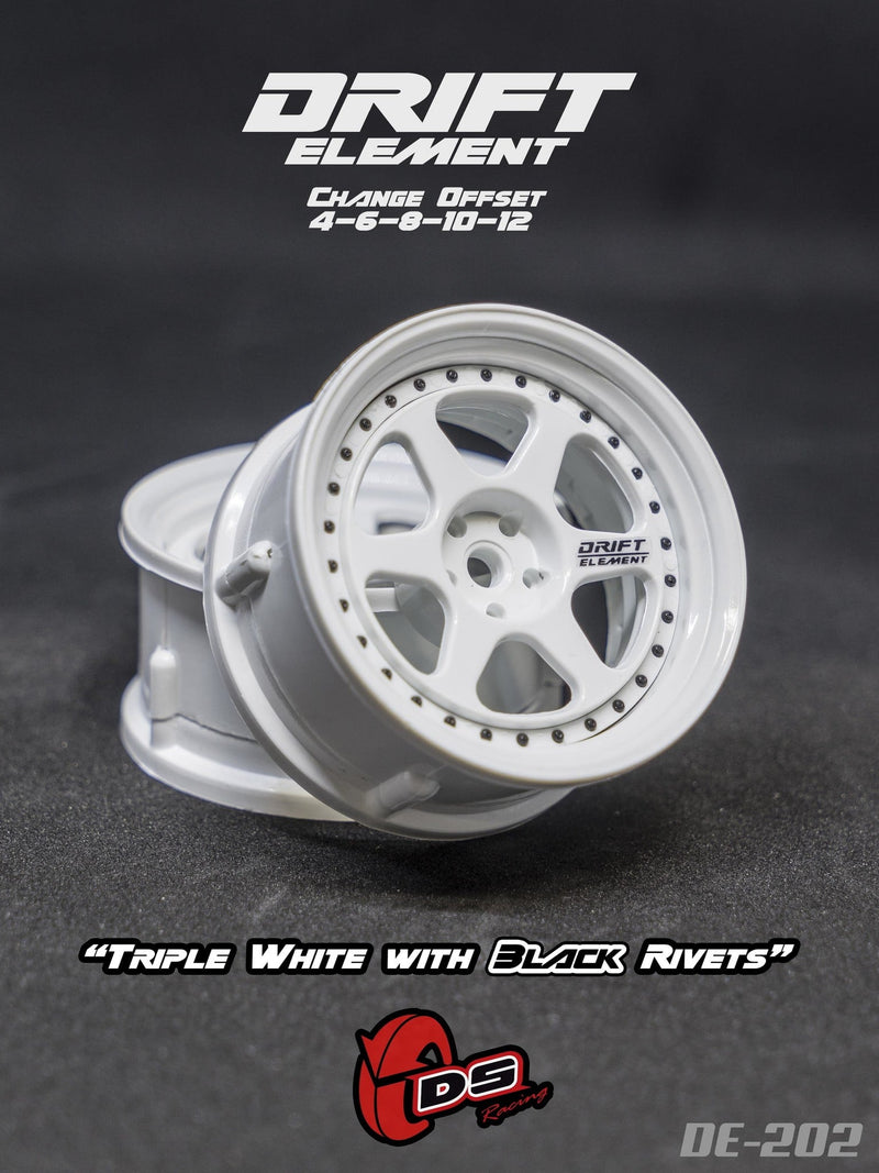 DS Racing Drift Element 6 Spoke (Triple White w/Black Rivets) (2) DE-202