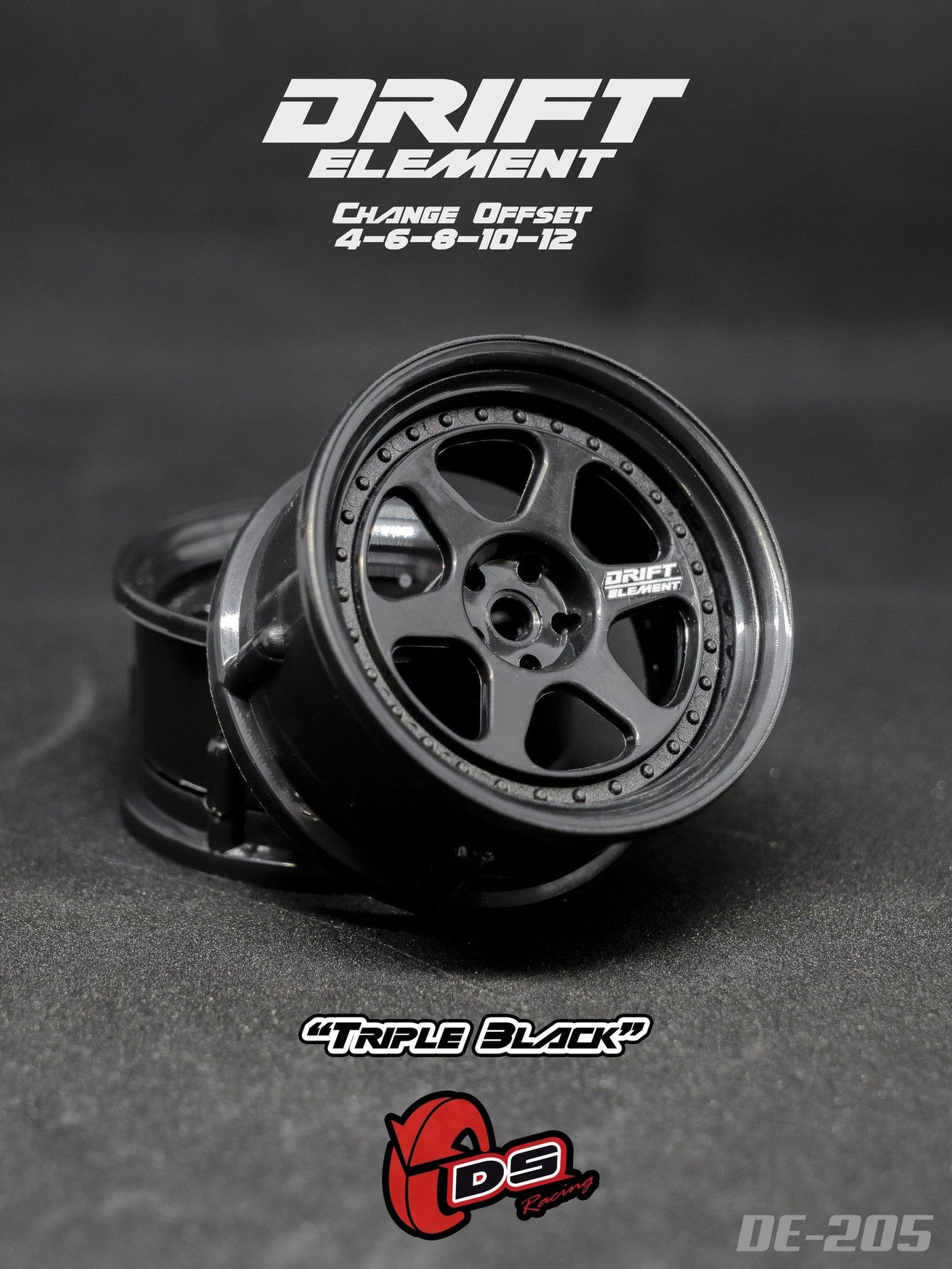DS Racing Drift Element 6 Spoke (Triple Black) (2) DE-205