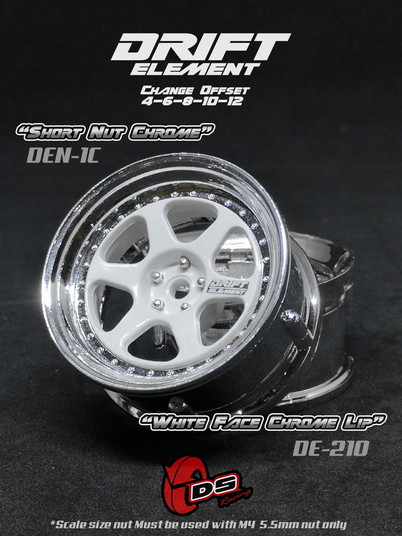 DS Racing Drift Element II 6 Spoke Rim 2 pcs White Face Chrome Lip - DE-210