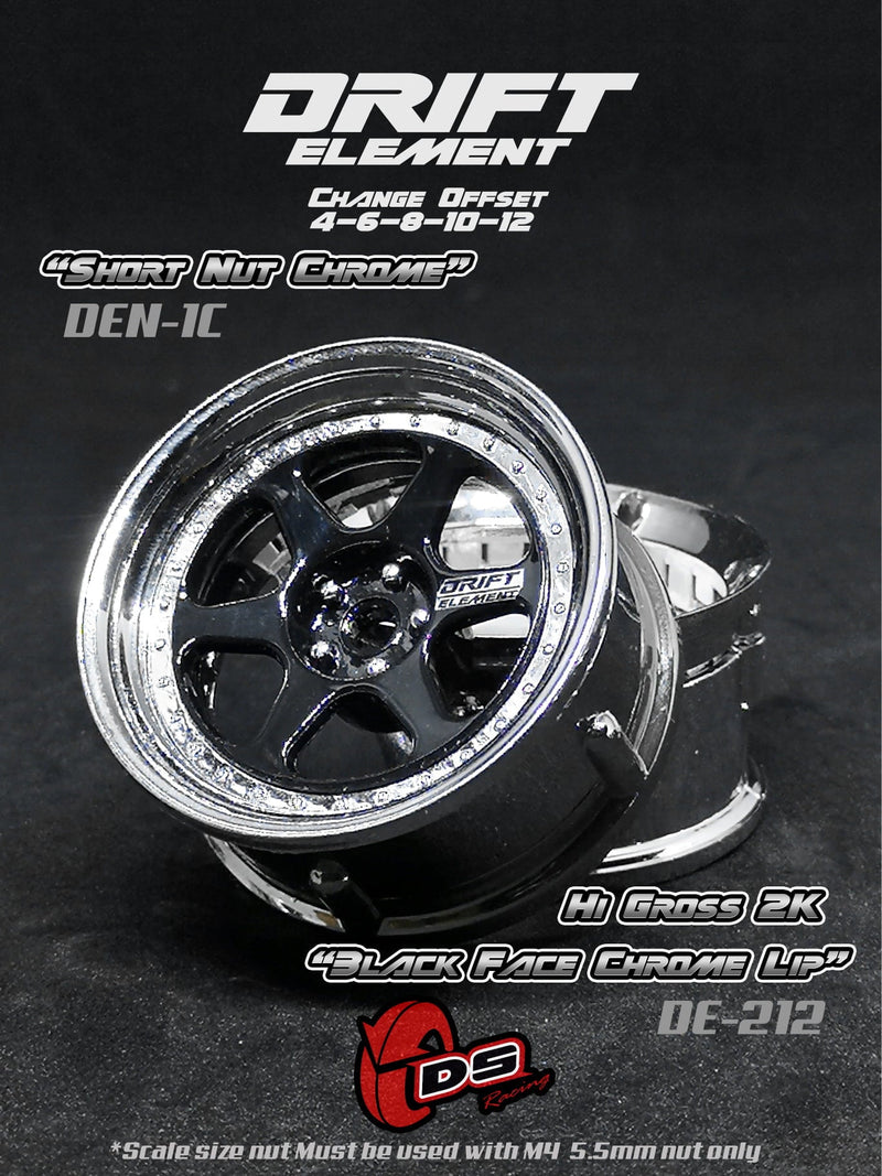 DS Racing Drift Element II 6 Spoke Rim 2 pcs Hi Gross 2K Black Face Chrome Lip - DE-212