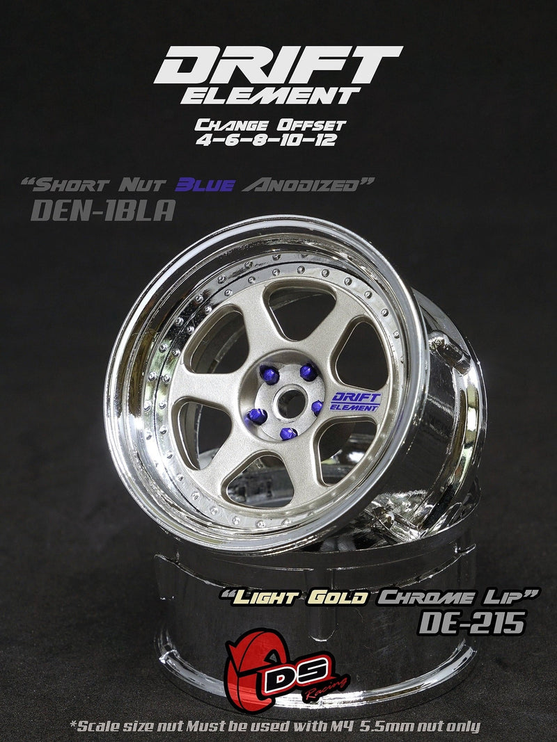 DS Racing Drift Element II 6 Spoke Rim 2 pcs Light Gold Chrome Lip - DE-215