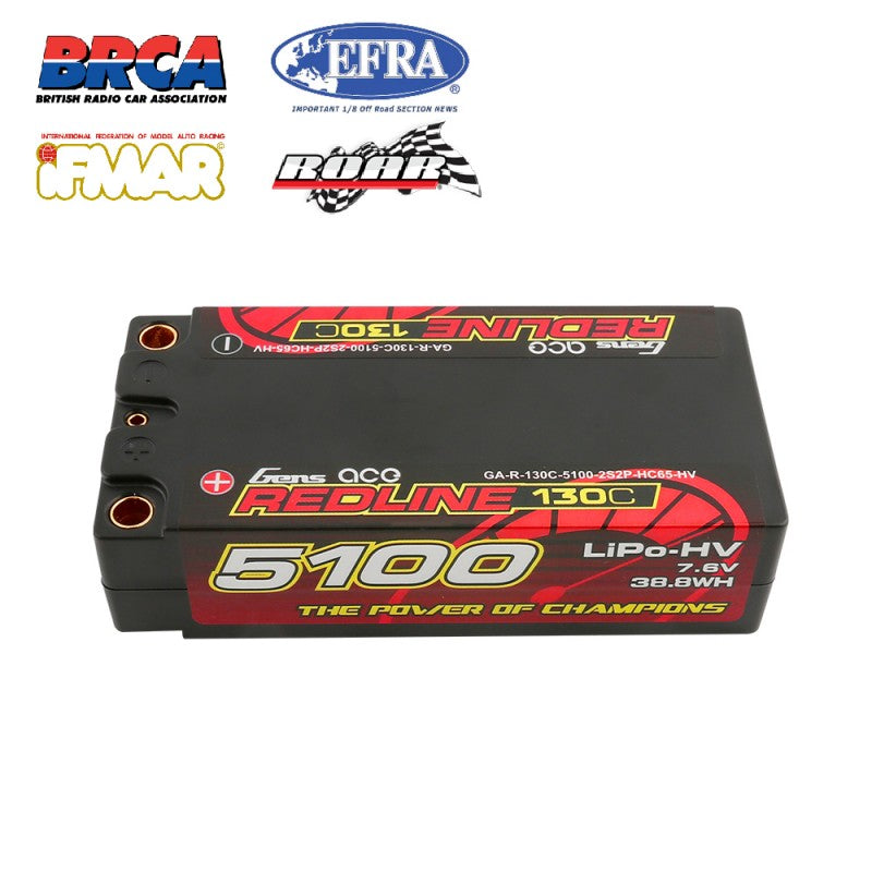Gens ace Redline V2 Series Shorty 5100mAh 7.6V 2S 130C HV LiPo (5mm, 210g) GEA51002S13D5