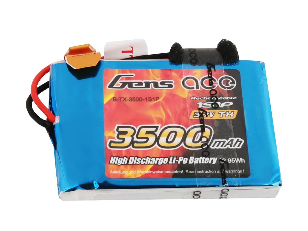 Gens Ace Li-Po 1S 3.7V 3500mAh Tx with JR - O-G1S3500-RX