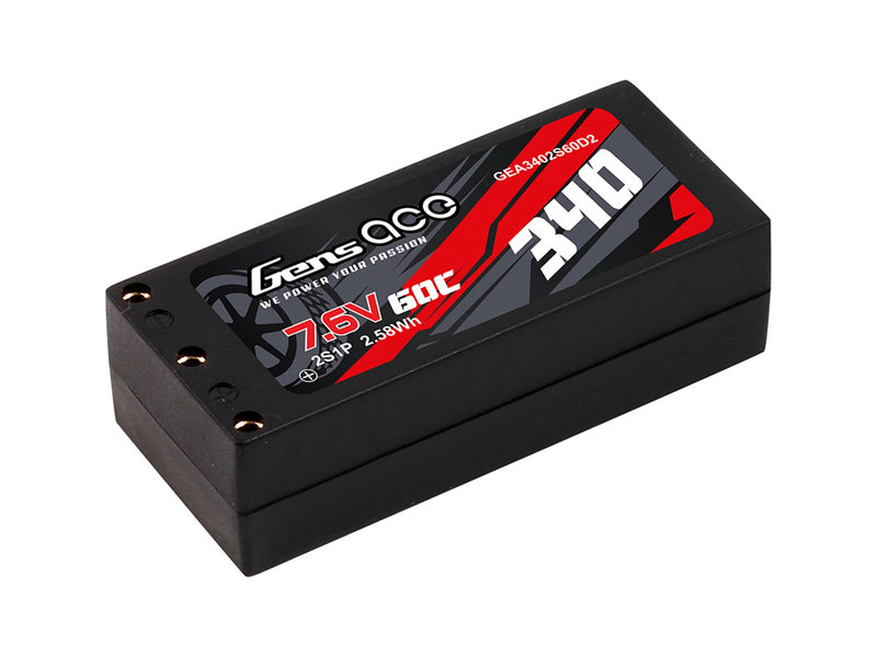 Gens Ace Li-Po HV Car Hard Case 2S 7.6V 340mAh 60C with 2MM - O-GC2H0340-60G2