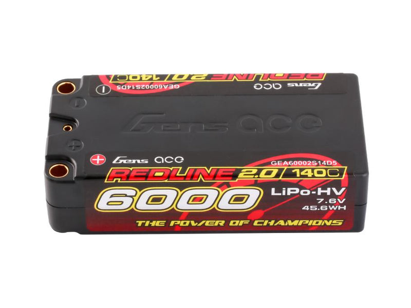Gens Ace Redline Li-Po HV Car Hard Case 2S2P 7.6V 6000mAh 140C RL2 Short 5mm - O-GC2H6000S-140G5