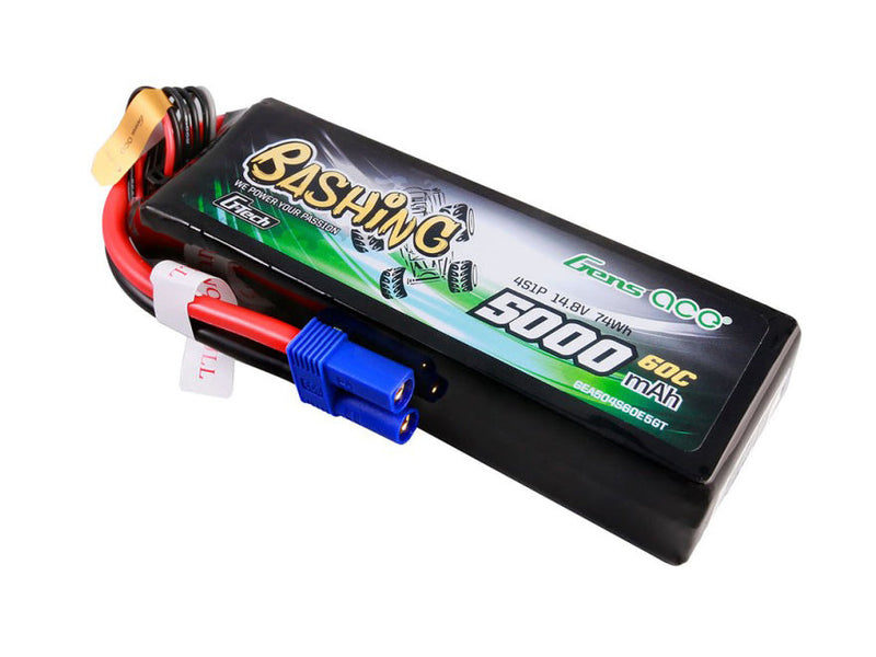 Gens Ace Li-Po Car G-Tech 4S 14.8V 5000mAh 60C Bashing with EC5 - O-GTC4S5000-60E5
