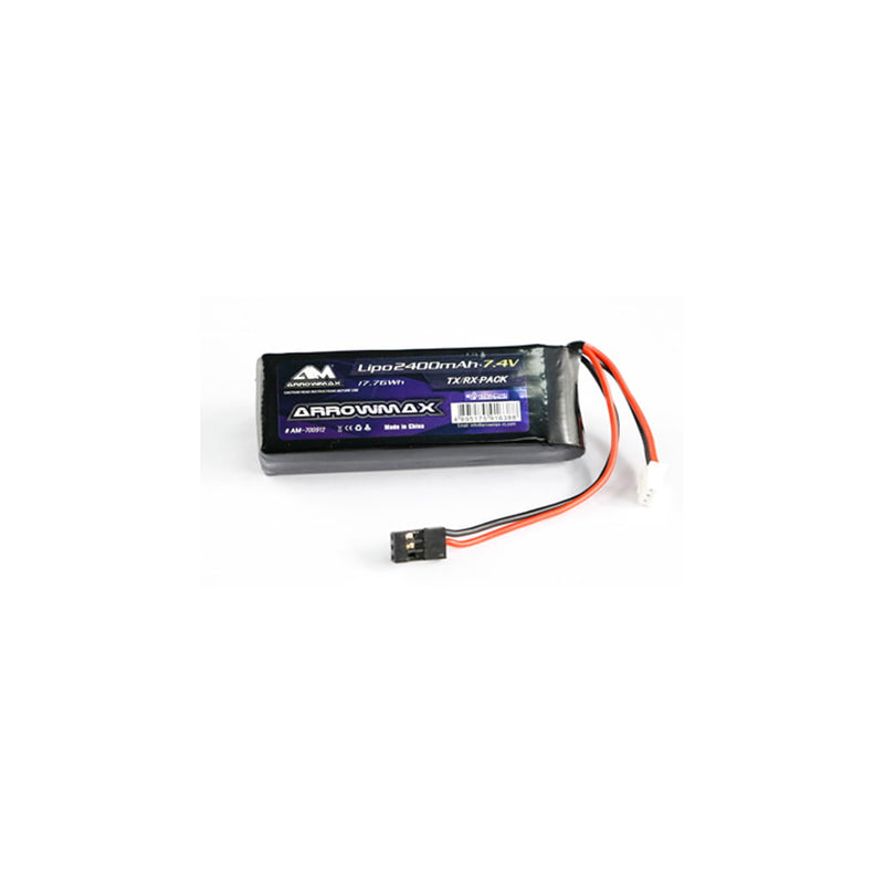 Arrowmax Lipo 2400mAh 2S TX/RX 7.4V Flat pk - AM700912