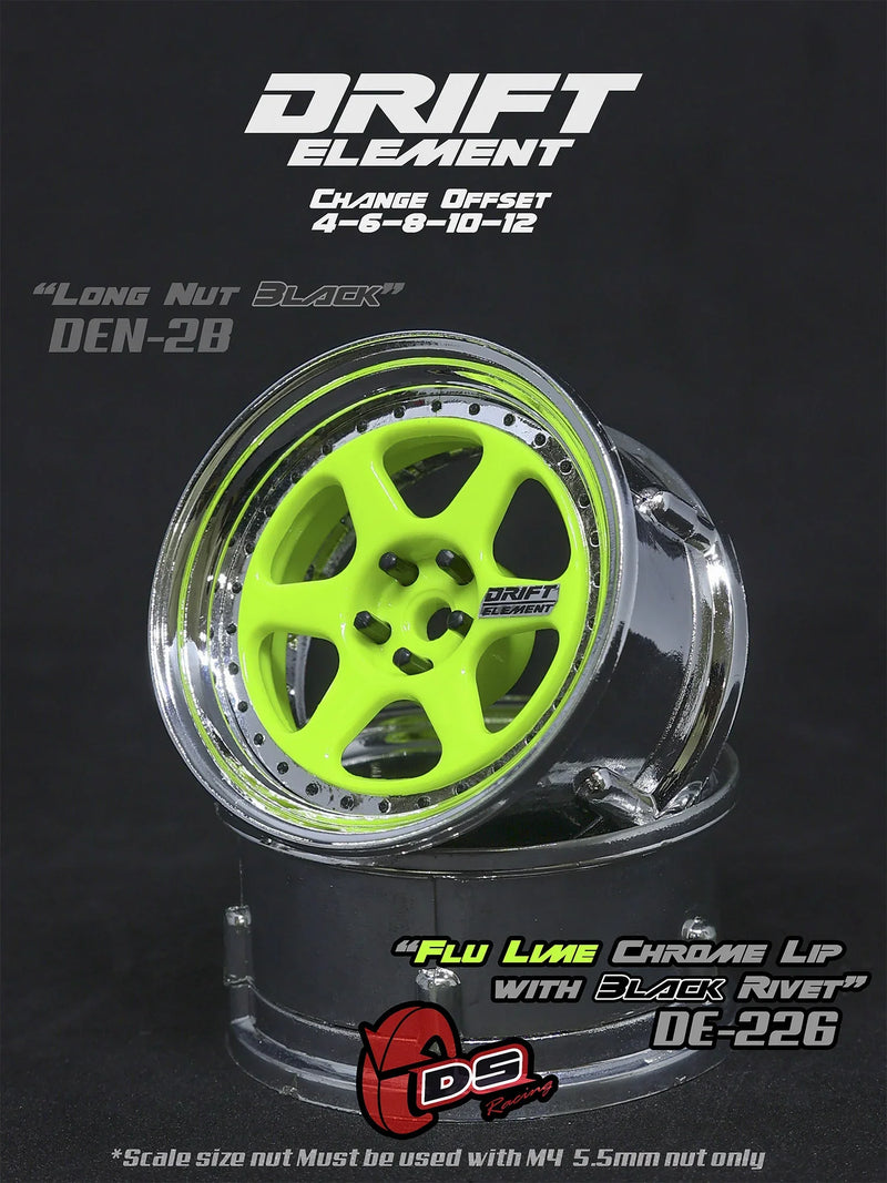 DS Racing Drift Element 6 Spoke (Lime Face/Chrome Lip/Black Rivets) DE-226
