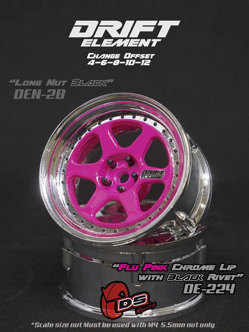 DS Racing Drift Element 6 Spoke (Pink Face/Chrome Lip/Black Rivets) DE-224